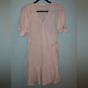 LC Lauren Conrad Lightweight Peach And White Striped Wrap Dress Puff Sleve
